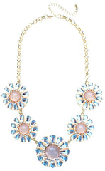 Crystal Daisy Statement Necklace- Crystal/ Pink