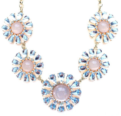 Crystal Daisy Statement Necklace- Crystal/ Pink