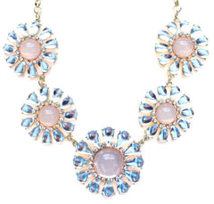 Crystal Daisy Statement Necklace- Crystal/ Pink