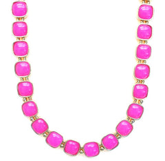 Square Neon Jeweled Chain Necklace- Hot Pink