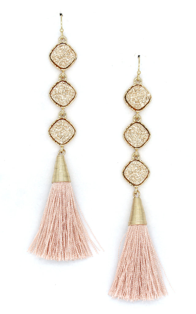 Lucy Druzy Drop Tassel Earrings- Rose