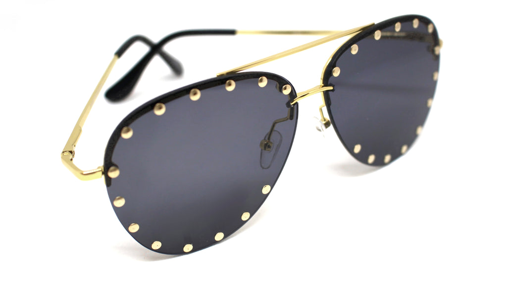 Audrey Studded Aviator Sunglasses- Black & Gold