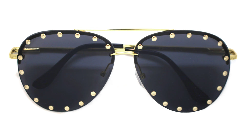 Audrey Studded Aviator Sunglasses- Black & Gold