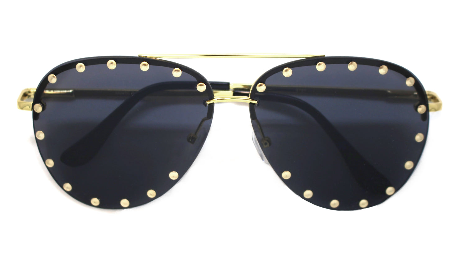 Audrey Studded Aviator Sunglasses- Black & Gold