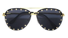 Audrey Studded Aviator Sunglasses- Black & Gold