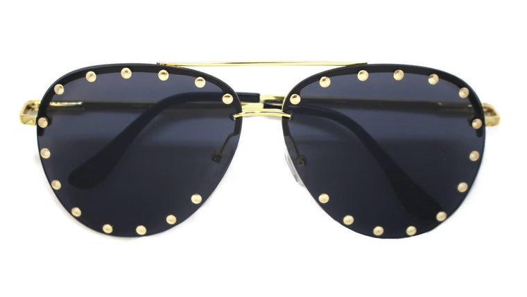 Audrey Studded Aviator Sunglasses- Black & Gold