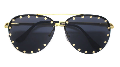 Audrey Studded Aviator Sunglasses- Black & Gold