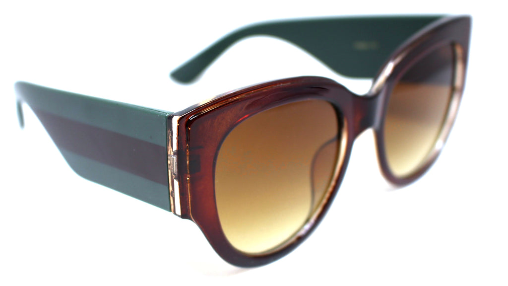 Evie Striped Cat Eye Sunglasses- Brown/Green