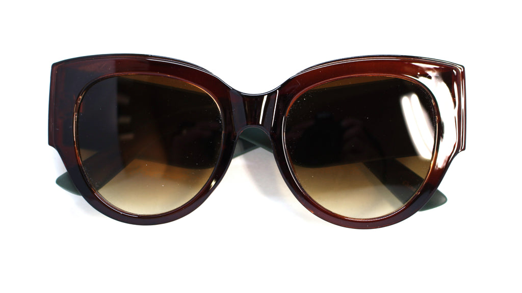 Evie Striped Cat Eye Sunglasses- Brown/Green