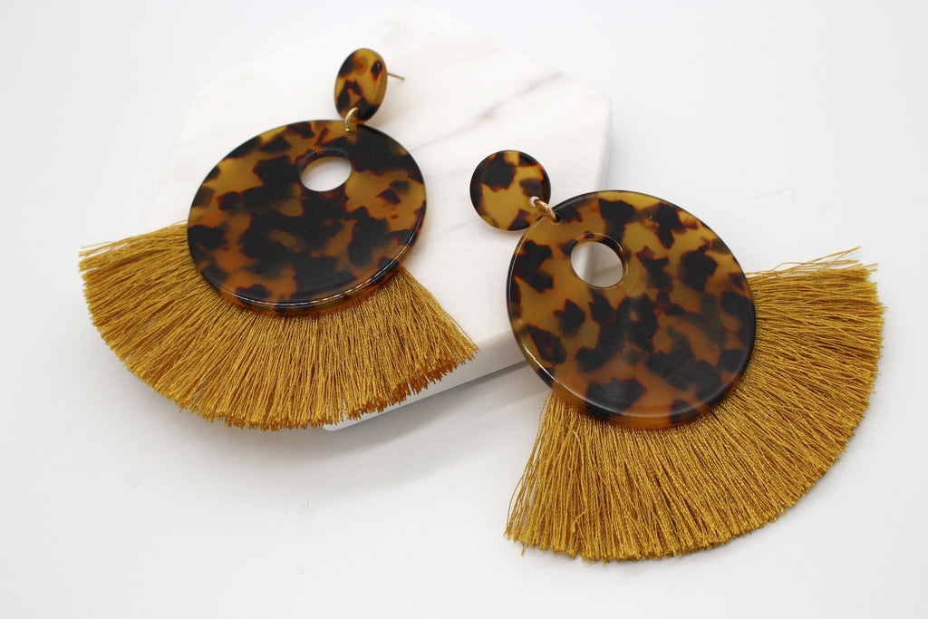 Hazel Resin Tassel Earrings- Tortoise/ Mustard