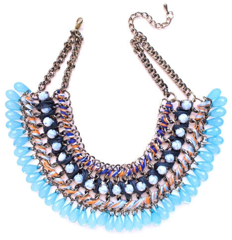 Layered Stone & Cord Chain Choker- Blue