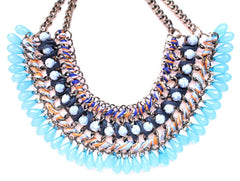 Layered Stone & Cord Chain Choker- Blue