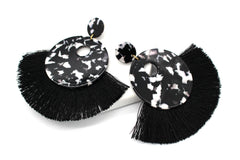 Hazel Resin Tassel Earrings- Black/ Marble