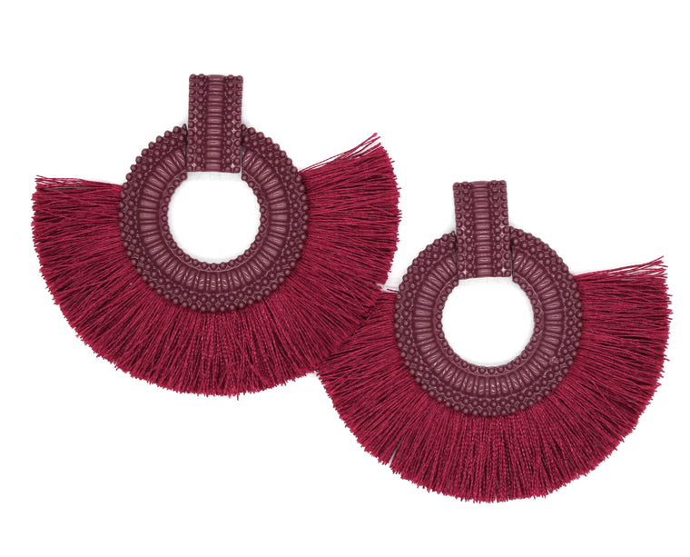 Hadley Fringe Tassel Earrings- Burgundy