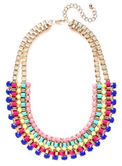 Beaded Box Chain Necklace- Royal/Pink Multi