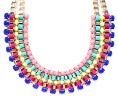 Beaded Box Chain Necklace- Royal/Pink Multi