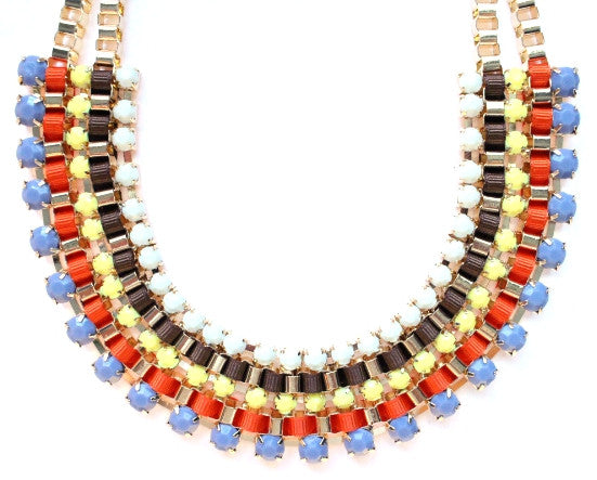 Beaded Box Chain Necklace- Grey/Orange Multi