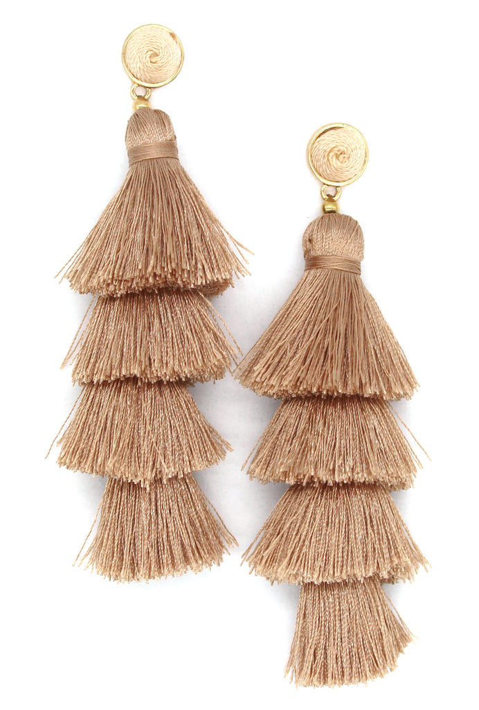 Chelsea Tassel Earrings- Taupe