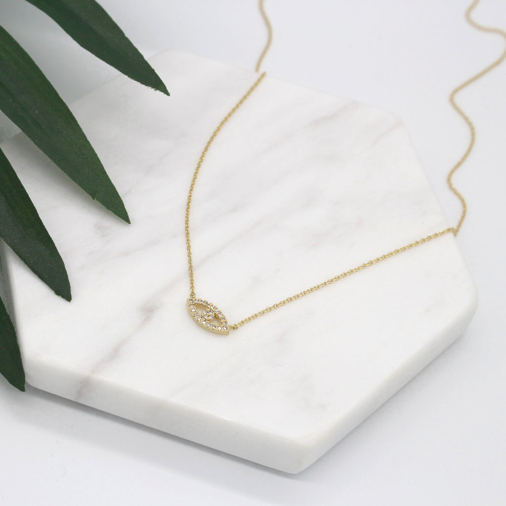 Mini Pavé Crystal Evil Eye Necklace- Gold