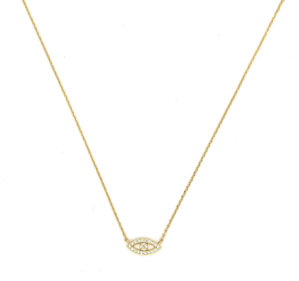 Mini Pavé Crystal Evil Eye Necklace- Gold