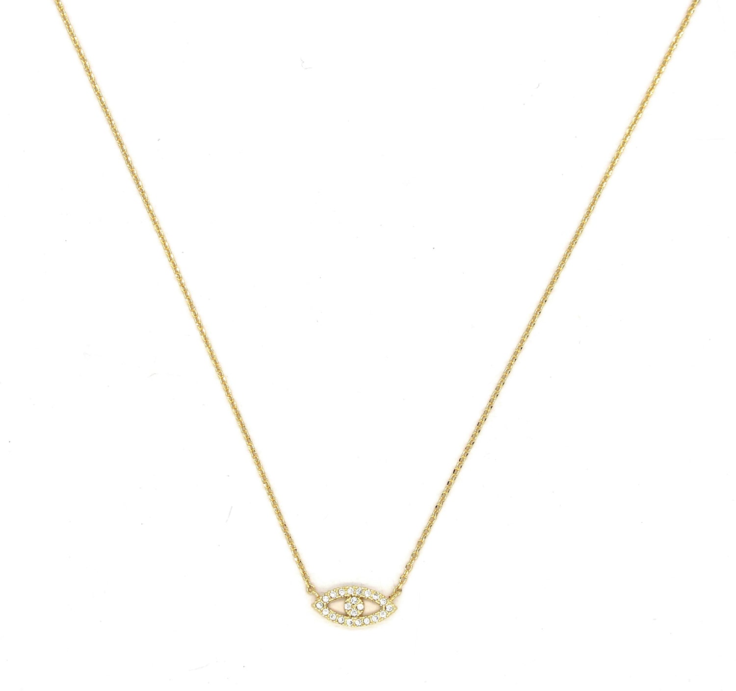 Mini Pavé Crystal Evil Eye Necklace- Gold