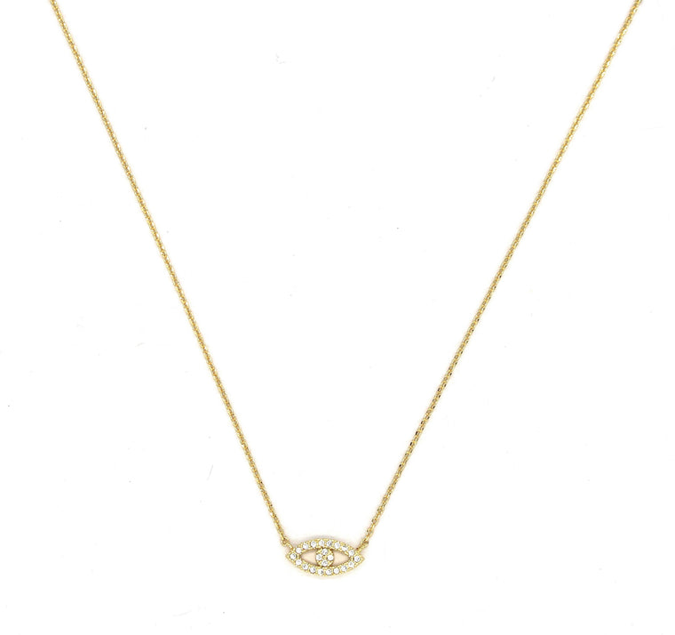 Mini Pavé Crystal Evil Eye Necklace- Gold