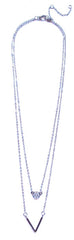 Crystal Circle & V Pendant Necklace- Silver