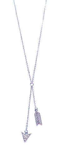 Double Chevron Arrow Pendant Necklace- Silver