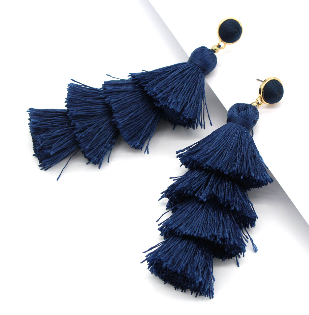 Chelsea Tassel Earrings- Navy