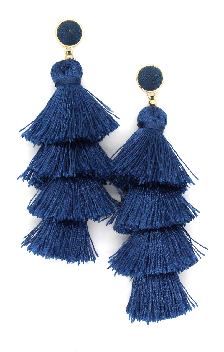 Chelsea Tassel Earrings- Navy