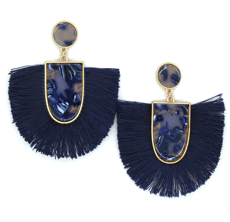 Mia Fan Fringe Earrings- Blue