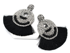 Josie Beaded Tassel Earrings- Silver Metallic