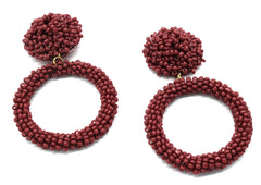 Jade Beaded Hoop Earrings- Burgundy