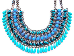 Layered Stone & Cord Chain Necklace- Aqua Teal