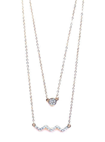Circle Pavé Zigzag Pendant Necklace- Gold