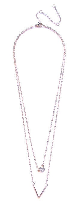 Crystal Circle & V Pendant Necklace- Gold
