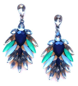 Jeweled Leaves Earrings- Montana Green & Navy