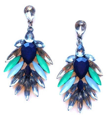 Jeweled Leaves Earrings- Montana Green & Navy