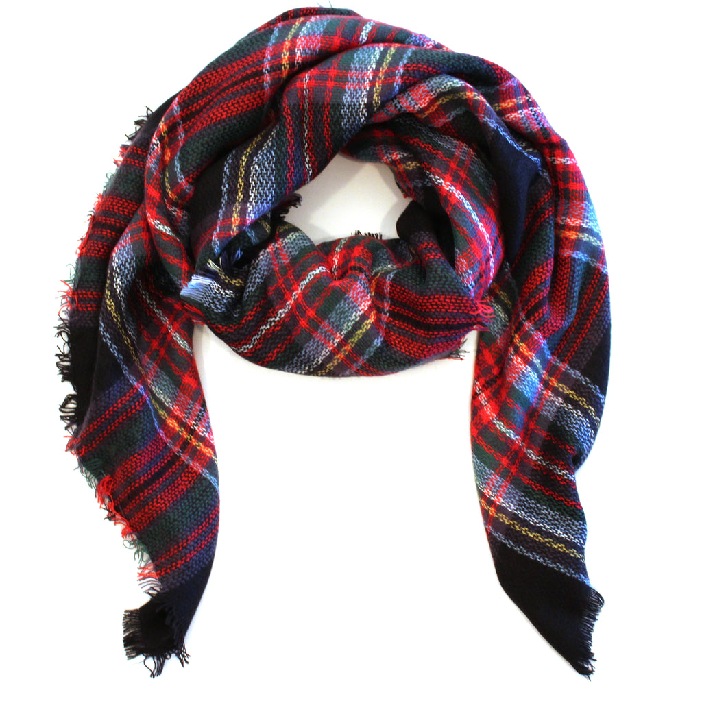 Mad For Plaid Blanket Scarf- Black/ Red Multi
