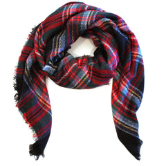 Mad For Plaid Blanket Scarf- Black/ Red Multi