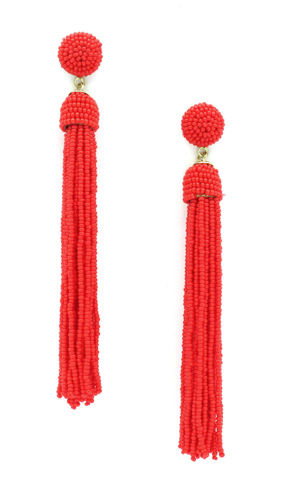 Milana Beaded Tassel Earrings- Fire Red