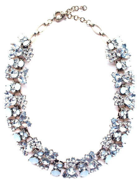 Luxe Crystal Cluster Collar Necklace- White