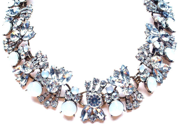 Luxe Crystal Cluster Collar Necklace- White