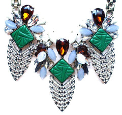 Luxe Deco Crystal Arrowhead Necklace- Green