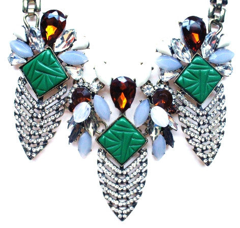 Luxe Deco Crystal Arrowhead Necklace- Green