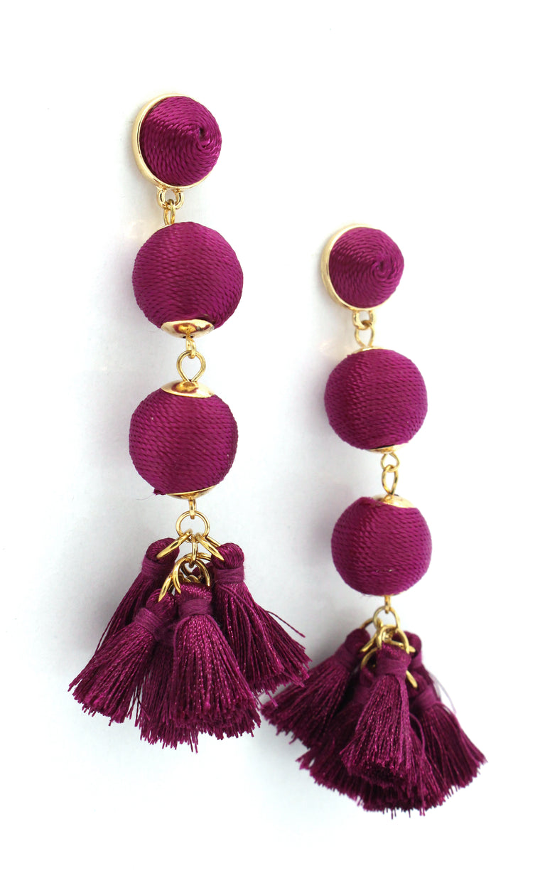 Holly Threaded Drop Earrings- Maroon Purple