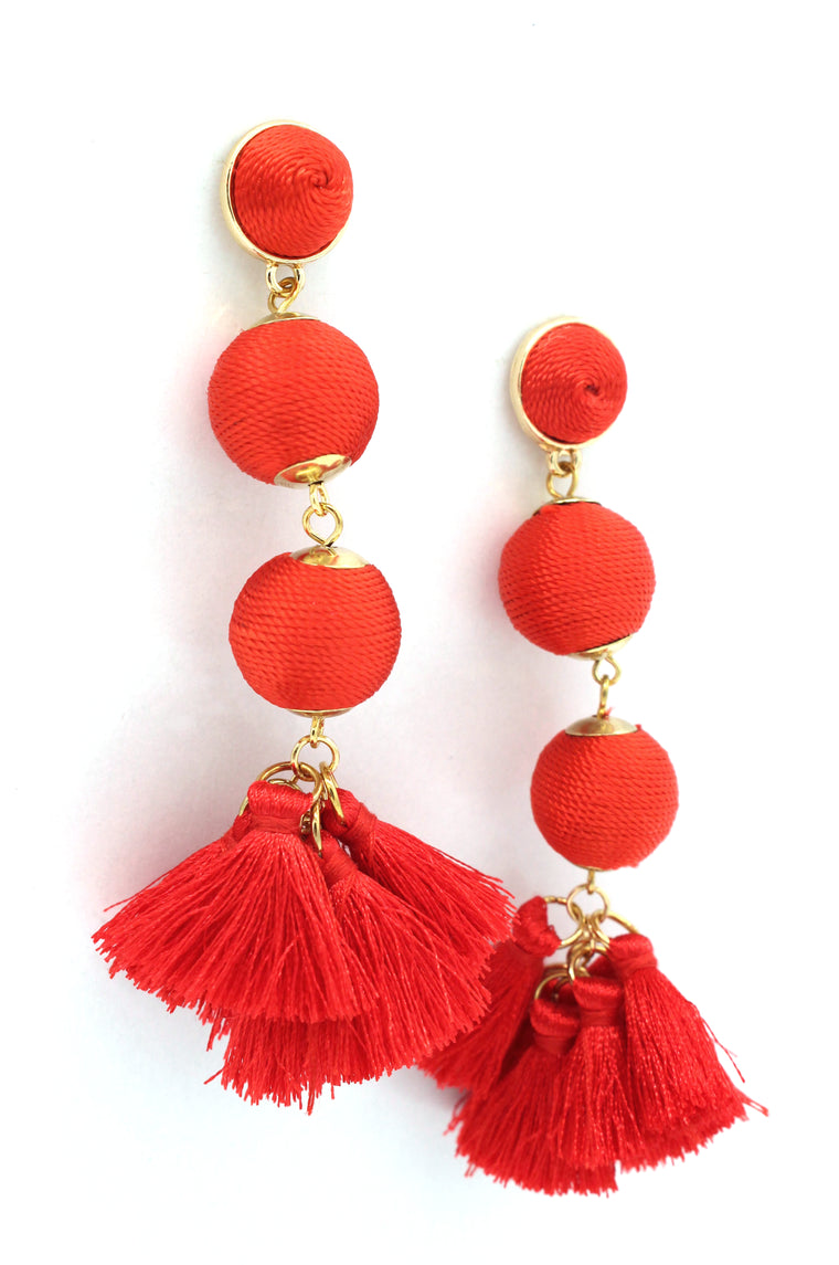 Holly Threaded Drop Earrings- Fire Red