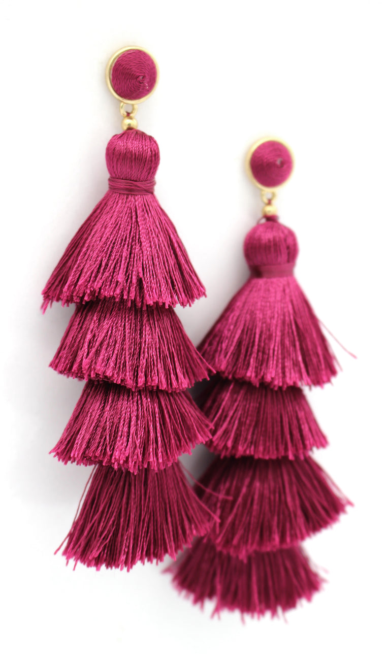 Chelsea Tassel Earrings- Maroon Purple