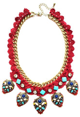 Crochet Chain & Stone Necklace- Burgundy