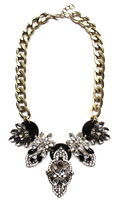 Luxe Multi Stone Cascading Crystal Necklace- Black